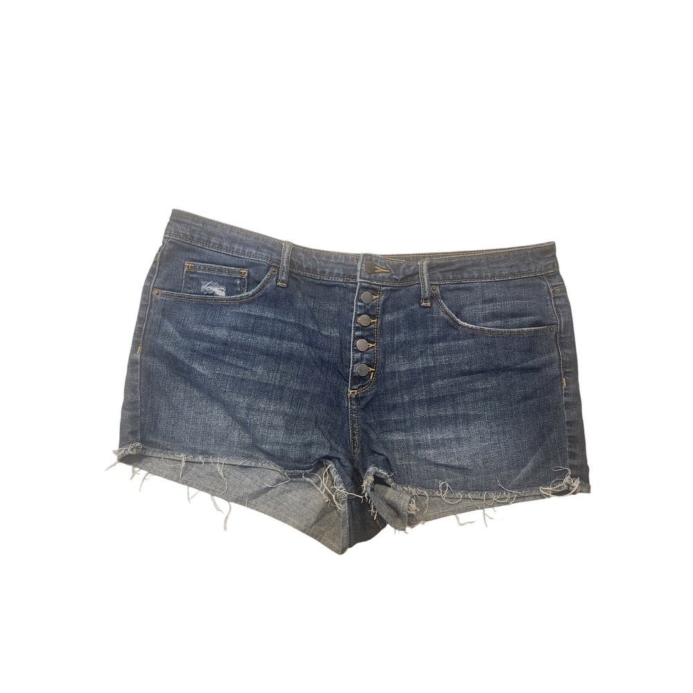 Universal Thread Womens Denim Shorts Dark Wash Button Fly Raw Hem Size 16/33R